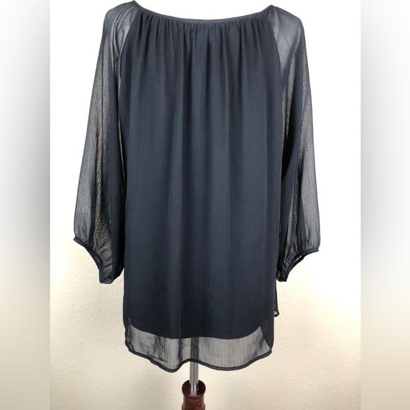 AGB Black Blouse w/ 3/4" Length Sleeves. Copper Colored Embellishments. Size- XL - Picture 4 of 7